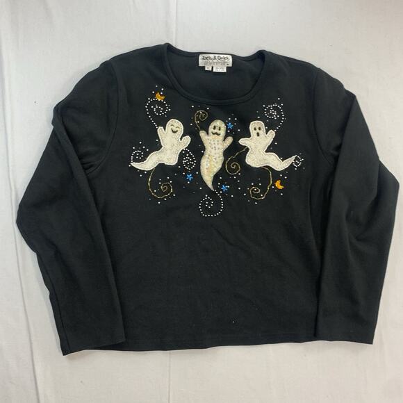 Vintage Jack B. Quick Womens Halloween Black Sweater Size XL Ghost - Picture 1 of 6